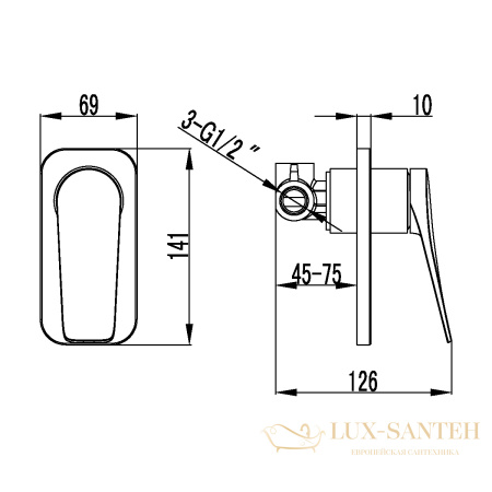 смеситель для душа встраиваемый lemark bronx lm3727bl, черный матовый