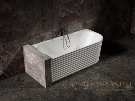 ванна угловая из искусственного камня abber stein as9651 l, левосторонняя, 170х80х55h см, белый матовый 