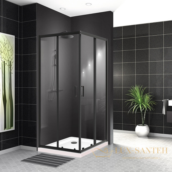 душевой уголок belbagno uno uno-195-a-2-90-c-nero 90х90 см профиль черный матовый, стекло прозрачное