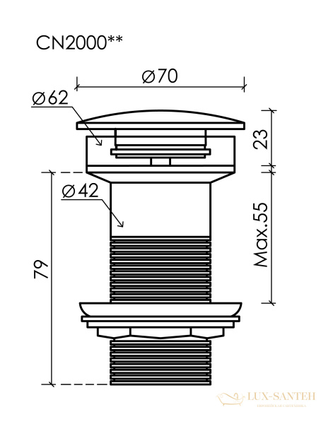 донный клапан ceramica nova cn2000ch, хром