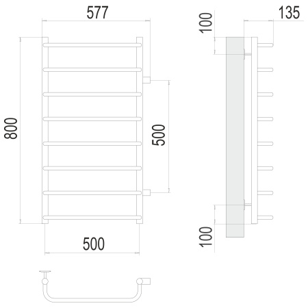 полотенцесушитель водяной terminus стандарт 4670078530387 п8 500x800 с боковым подключением 500