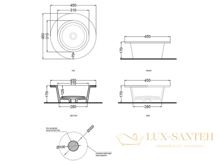 раковина накладная/ встраиваемая cielo amadeo tondo amla45 ba, basalto