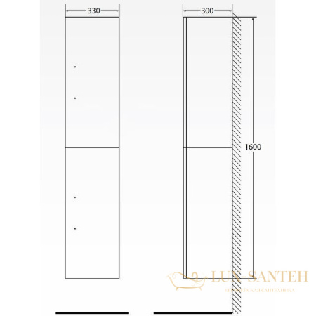 шкаф пенал belbagno aurora aurora-1600-2a-sc-bl-p-l 33 см l подвесной без ручек, bianco lucido