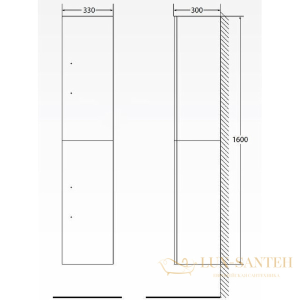 шкаф пенал belbagno aurora aurora-1600-2a-sc-bl-p-l 33 см l подвесной без ручек, bianco lucido