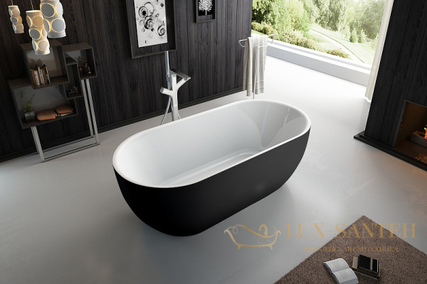 акриловая ванна belbagno bb70-1700-800-w/nm 170x80 без гидромассажа, белый матовый, черный матовый