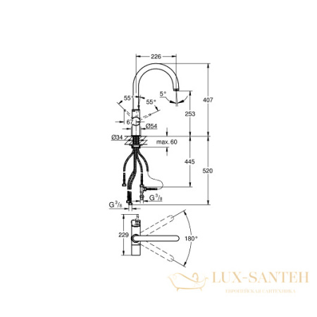 смеситель grohe blue pure 33251000 для мойки, хром