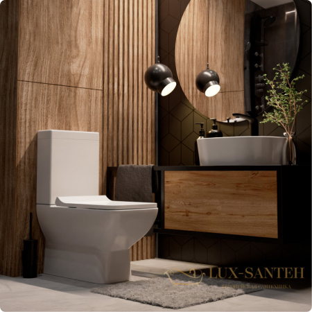 унитаз напольный безободковый aquame aqm1004, в комплекте c сиденьем softclose, горизонтальный выпуск, белый глянцевый