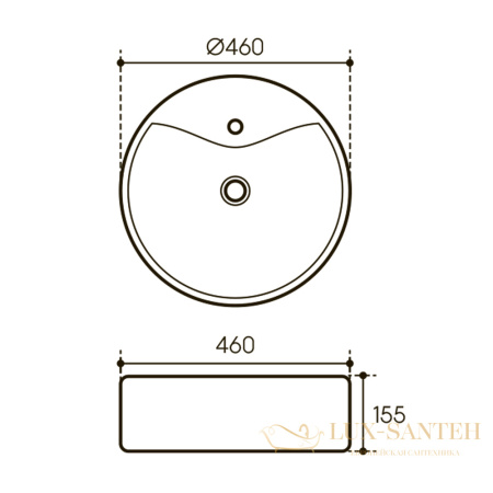 раковина накладная aqueduto espiral esp0610, 460 мм, 1 отверстие под смеситель, белый глянцевый
