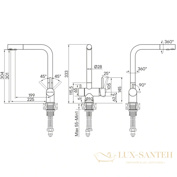 смеситель paulmark skalen sk213020-418 для кухни с подключением к фильтру, хром/черный металлик