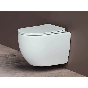 подвесной безободковый унитаз ceramica nova mia cn1805 с сиденьем микролифт, белый