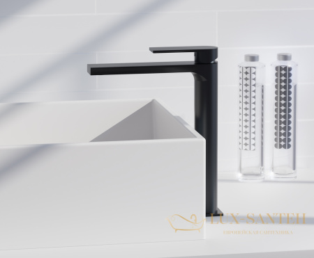 высокий однорычажный смеситель aqg alpha 01alp120ng для раковины без донного клапана, черный матовый