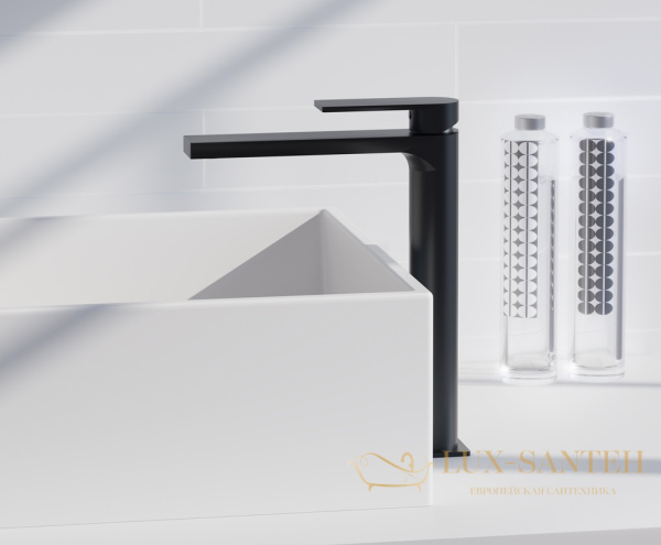 высокий однорычажный смеситель aqg alpha 01alp120ng для раковины без донного клапана, черный матовый