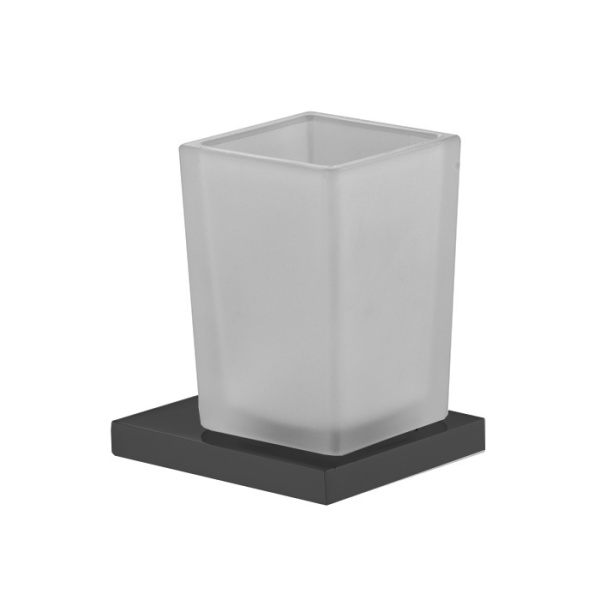 carlo frattini quadra, f6023/1ns, стакан стеклянный с держателем, настольный, цвет черный матовый