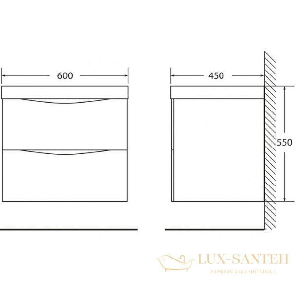 тумба под раковину belbagno marino marino-600-2c-so-wo-p 60 см подвесная, rovere bianco