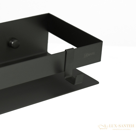 полка для душа lemark shelf line 9772053, 400 мм с крючками, черная матовая