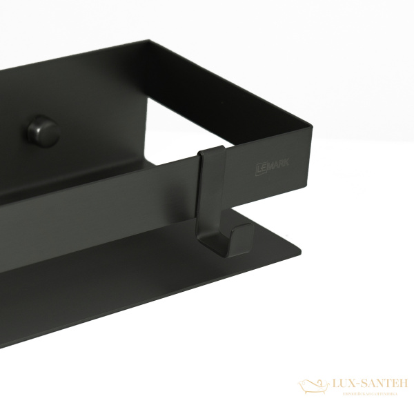 полка для душа lemark shelf line 9772053, 400 мм с крючками, черная матовая