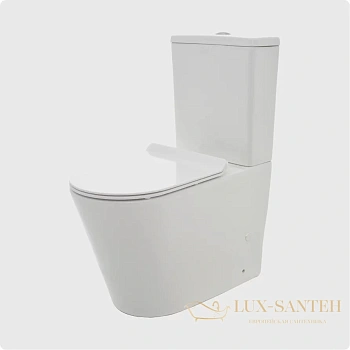 унитаз напольный безободковый aquame aqm1001, в комплекте c сиденьем softclose, горизонтальный выпуск, белый глянцевый