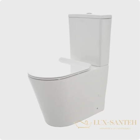 унитаз напольный безободковый aquame aqm1001, в комплекте c сиденьем softclose, горизонтальный выпуск, белый глянцевый