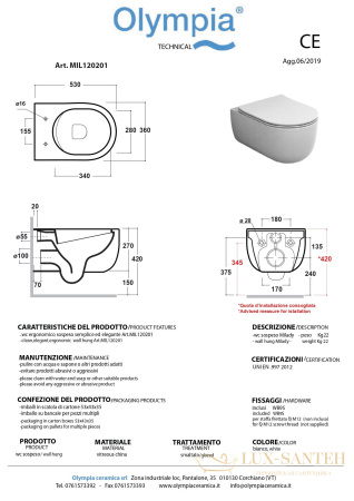 подвесной безободковый унитаз olympia milady milset01 с сиденьем микролифт, белый глянцевый