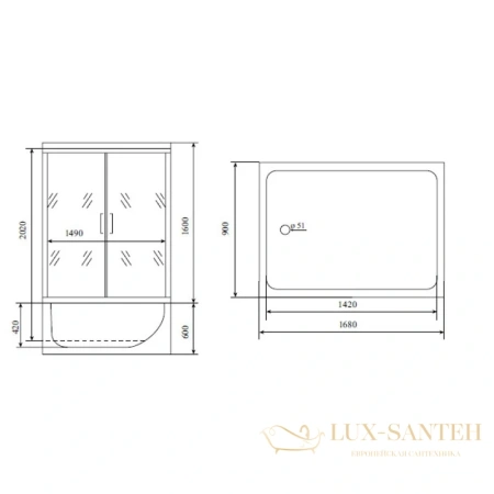 душевая кабина timo lux tl-1506 168x90x220 см, стекло прозрачное