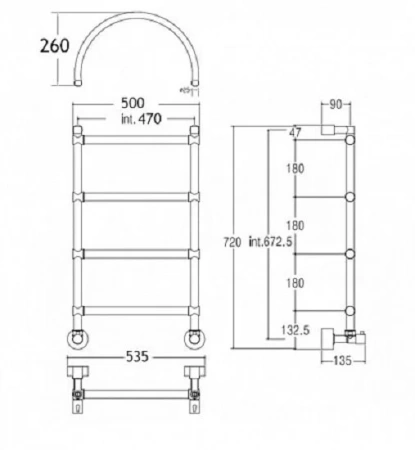 полотенцесушитель водяной margaroli sole 4424704obna, с аркой, высота 98 см, ширина 53.5 см, состаренная бронза