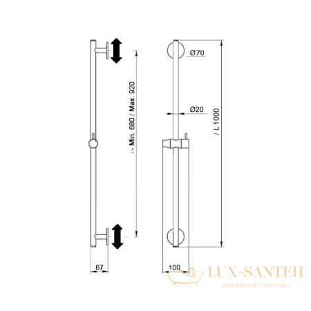 душевая штанга almar sliding rails e087075.hb, латунь брашированная pvd