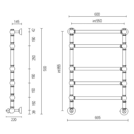 полотенцесушитель водяной margaroli armonia 9-464-5 94645505rb, высота 93 см, ширина 66.5 см, rubb. тосканская бронза