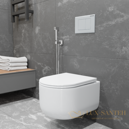 унитаз подвесной безободковый charus elmo rimless tornado ewc700-124w, с быстросъемной крышкой с сиденьем, микролифт,белый глянцевый