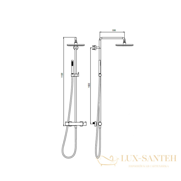 душевая система для душа с термостатом almar columns e405001.co316, медь брашированная pvd