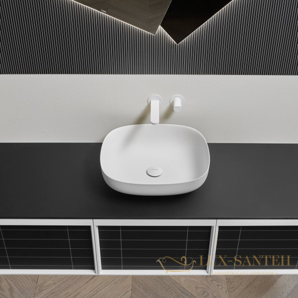 раковина накладная antonio lupi ago, ago3, 50х45 см, без перелива, с донным клапаном (хром), из материала: flumood, белый глянцевый