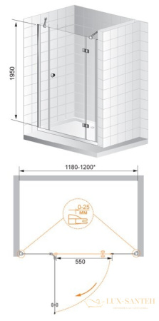 душевая дверь в нишу cezares verona verona-w-b-13-60+60/40-p-cr-l профиль хром, стекло рифленое