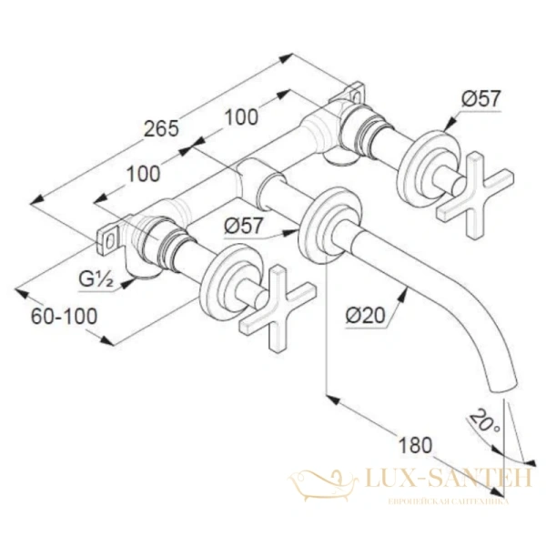смеситель для раковины kludi nova fonte classic 201440520 без донного клапана, хром