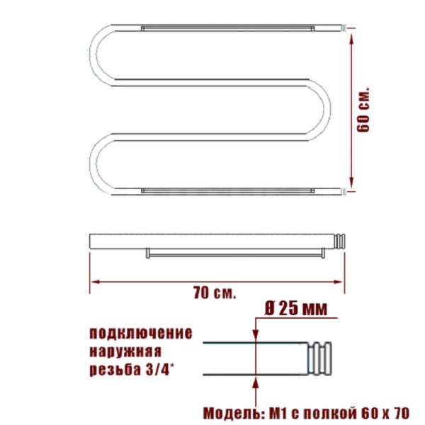 полотенцесушитель ника simple м-обр. (3/4) 60/70 с полкой, цвет хром