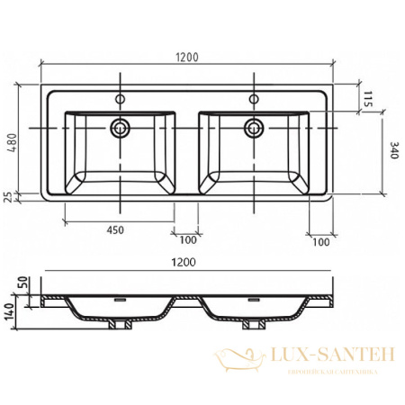 раковина belbagno ancona-n ea-1200-2-lvb 120 см, белый
