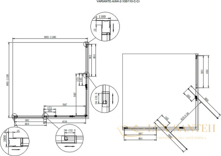 душевой уголок cezares variante variante-a/ah-2-100/110-c-cr 110х110 профиль хром, стекло прозрачное