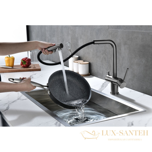 смеситель paulmark serpentine se213222-gm для кухни с подключением к фильтру, вороненая сталь