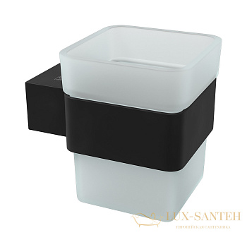стакан для зубных щёток lemark smooth line 9732014 с держателем, черный матовый