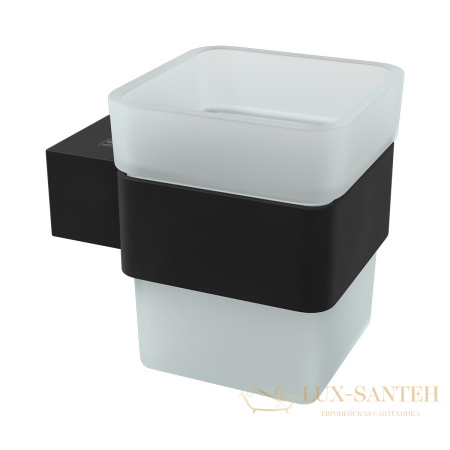 стакан для зубных щёток lemark smooth line 9732014 с держателем, черный матовый