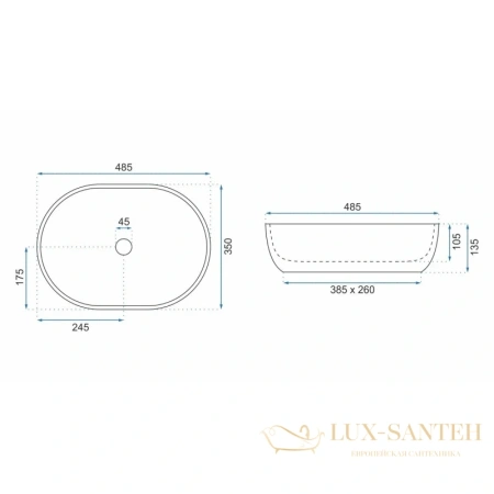 раковина rea lara rea-u9888 48,5х35 см, серый мрамор
