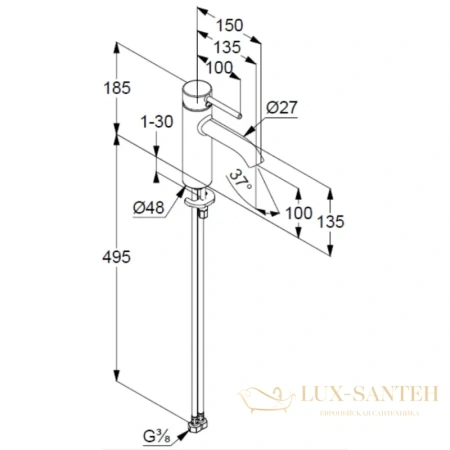 смеситель kludi bozz 38282n076 для раковины, без донного клапана, золото матовое