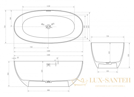 ванна свободностоящая из искусственного камня abber stein as9624-1.5, 150х72х55h см, белый матовый 