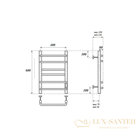 полотенцесушитель 400x600 электрический point сатурн pn90846b п6 диммер справа, черный