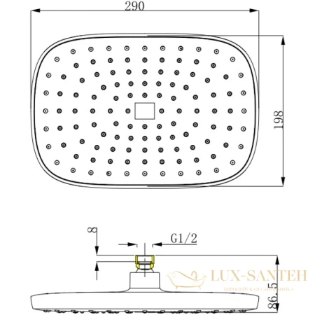 верхний душ d&k dc1004863 290x198 мм, хром