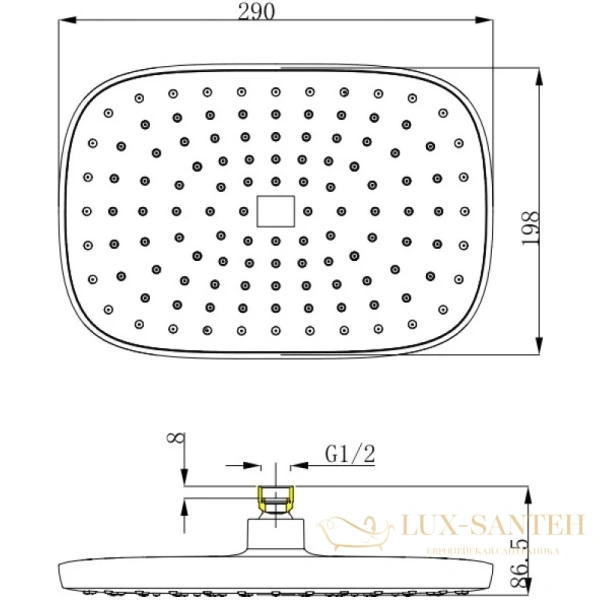верхний душ d&k dc1004863 290x198 мм, хром