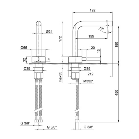 смеситель для раковины, fantini af/21 27 93 a004wf, 1 отв., без донного клапана, излив 155мм, матовая натуральная сталь