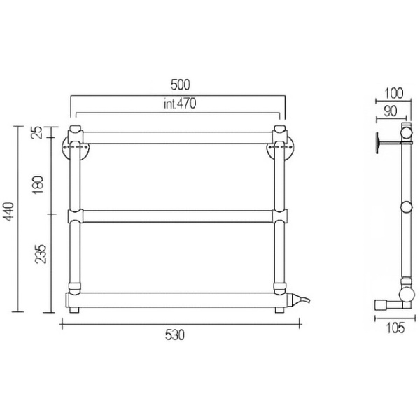 полотенцесушитель электрический margaroli sole 540-3 5404703crnc, высота 44 см, ширина 57 см, хром