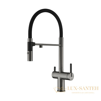 смеситель для кухни под фильтр с гибким изливом paulmark gravity gr213888-gm, вороненая сталь