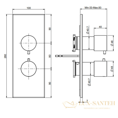 термостат для душа встраиваемый fima carlo frattini fimatherm, f3939x7ns, с переключателем на 2/3 выхода, внешняя часть, черный матовый