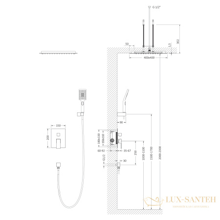 душевая система для душа встраиваемая timo selene sx-2029/16sm, белый матовый