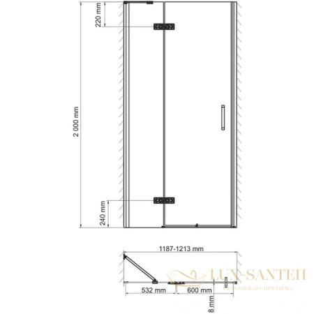 душевая дверь wasserkraft aller black 10h05lblack распашная 120 см 